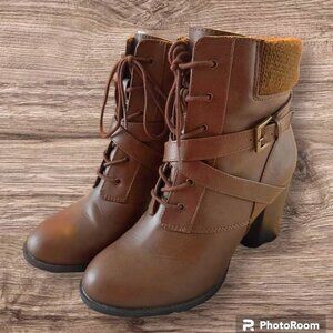Brown Woman Dress Boot/Heel with Inner Zip
